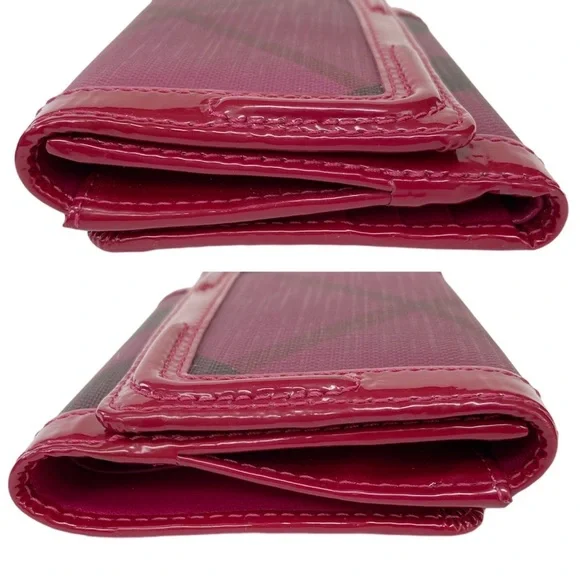 Burberry Nova Plaid Patent Leather Trim Bifold Wallet Magenta and Black